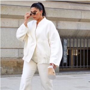 NWT Zara Oyster White Oversized Linen Blend Bomber